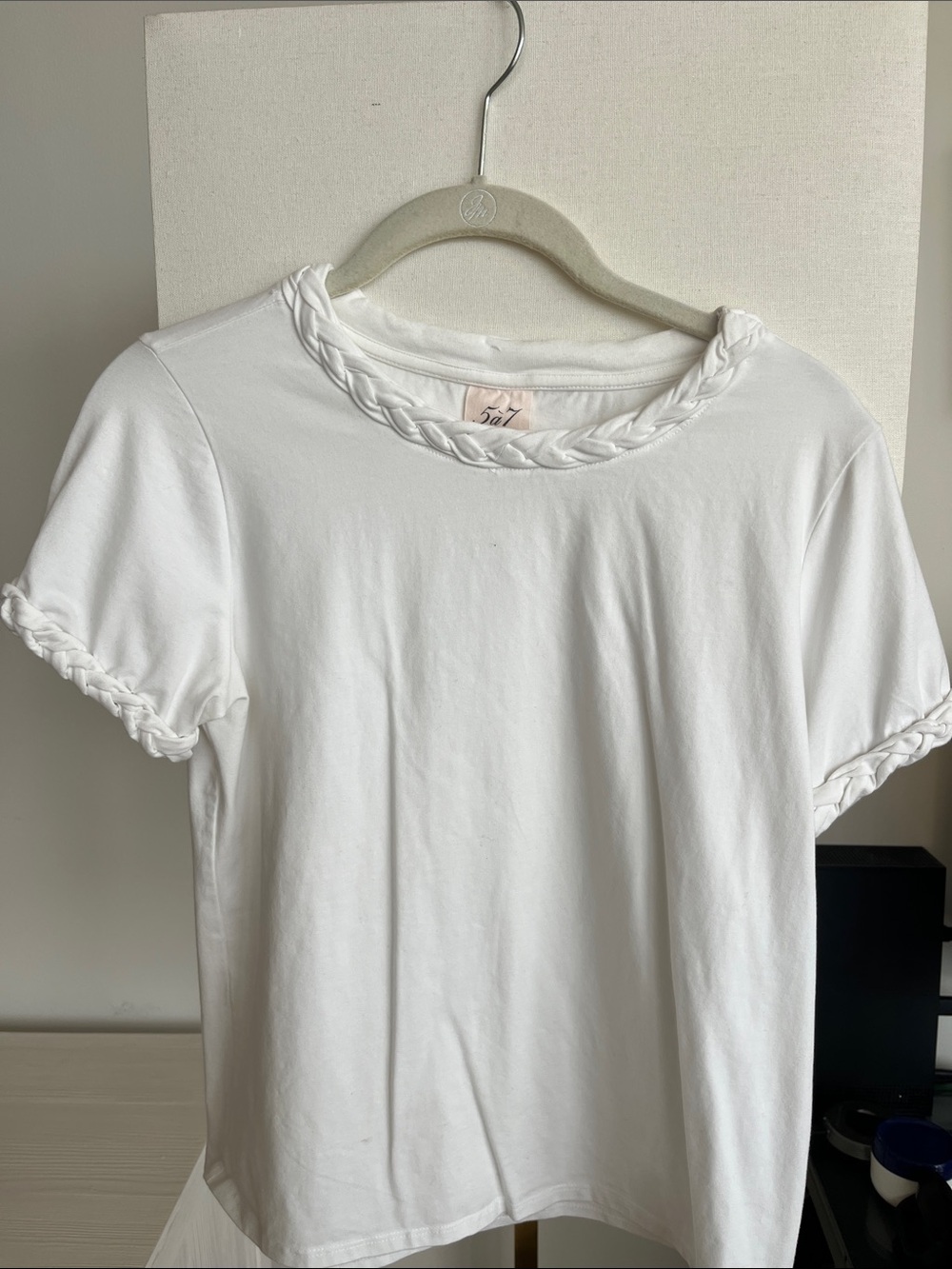 cinq a sept White Short Sleeve Tee with Braided Trim